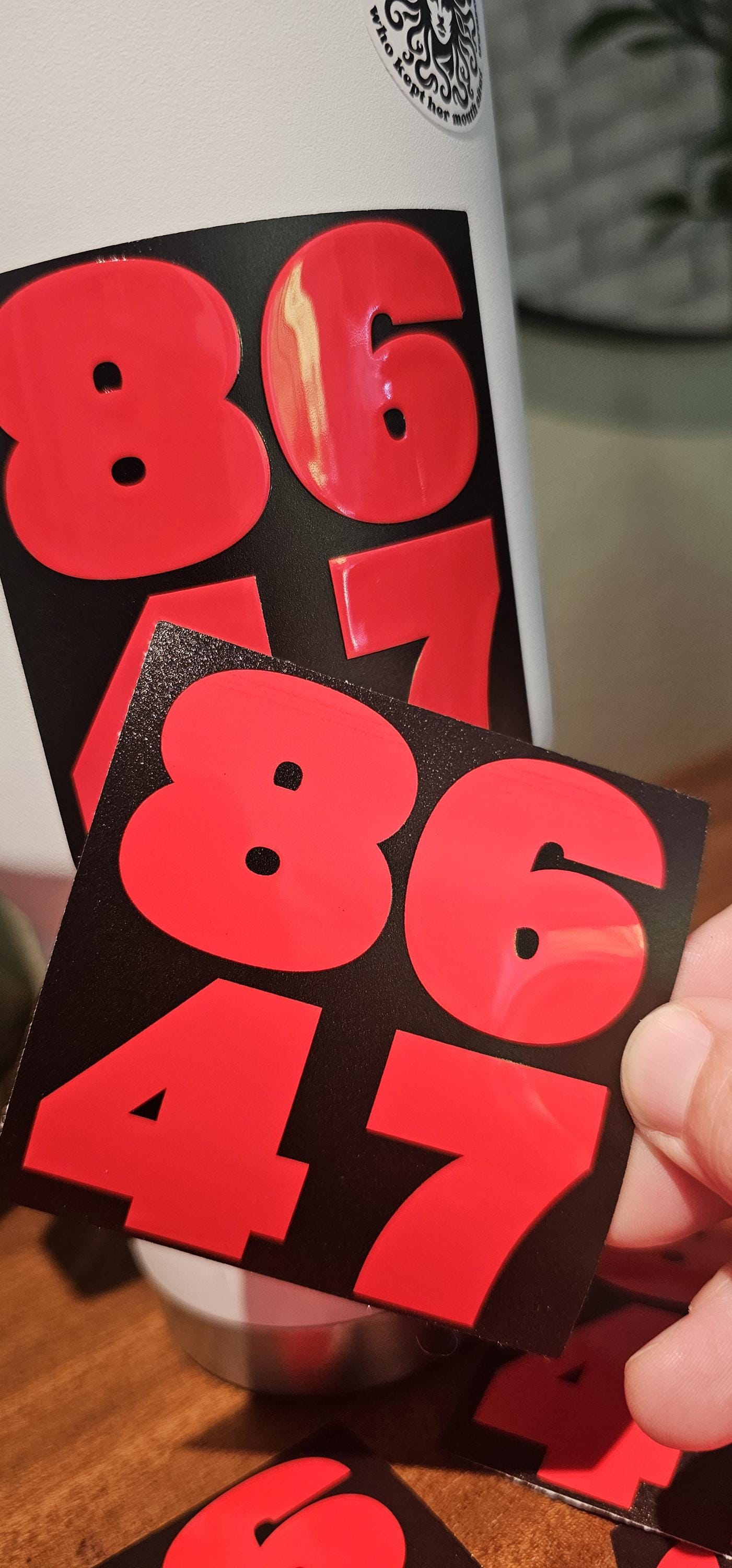 8647 Sticker | Glossy Red & Black Embossed Vinyl | Anti 47 Protest Decal | Waterproof Laptop or Water Bottle Sticker