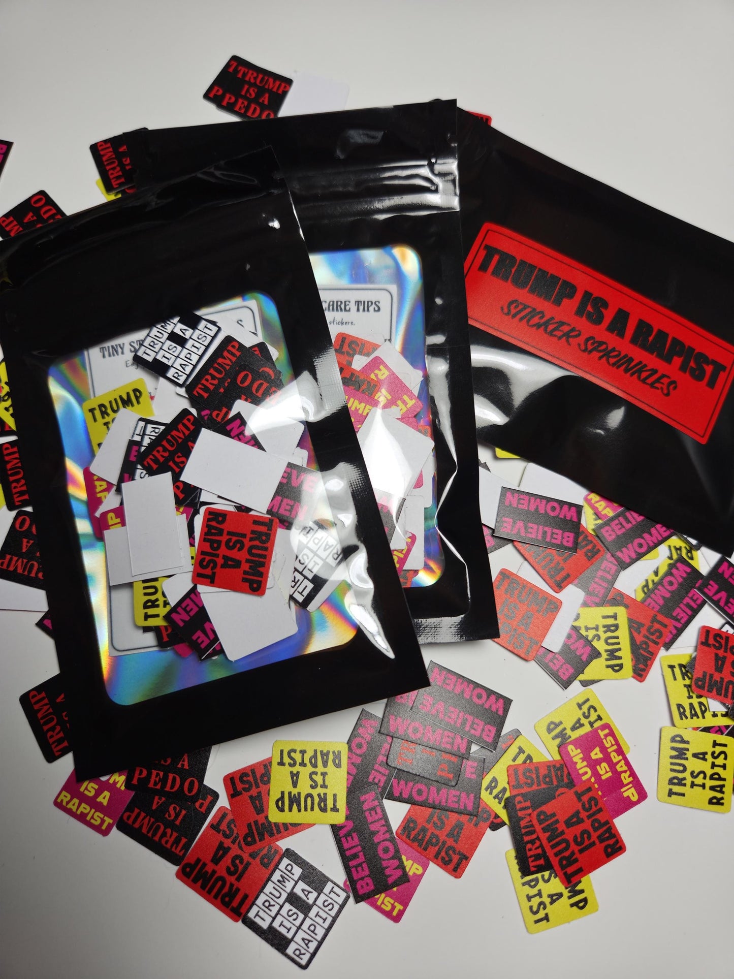 Trump Is a Rapist Sticker Sprinkles |Mini Activist Stickers in Tin or Refill | Anti-Trump Protest Stickers Pack