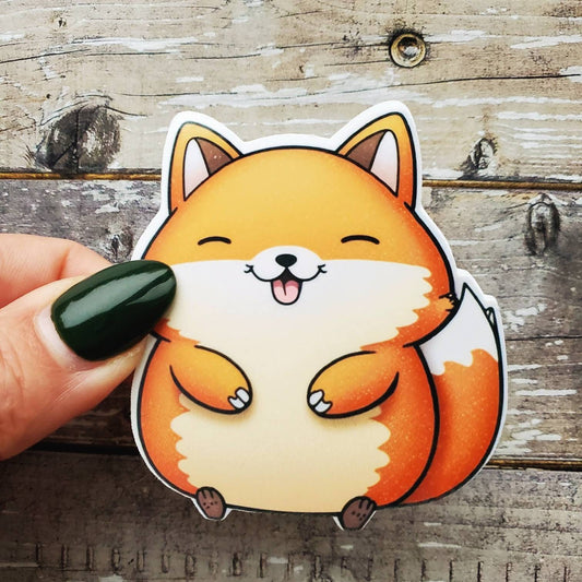Kawaii Animal Sticker, Cute Fox Sticker, Fat Kawaii Style Smiling Fox, Animal Sticker, Water Bottle Fox Decal