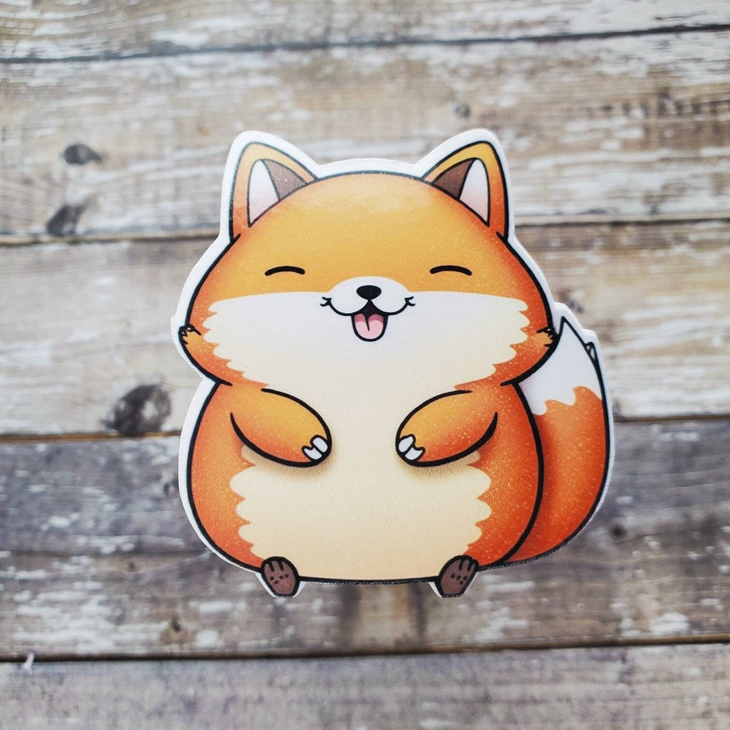 Kawaii Animal Sticker, Cute Fox Sticker, Fat Kawaii Style Smiling Fox, Animal Sticker, Water Bottle Fox Decal