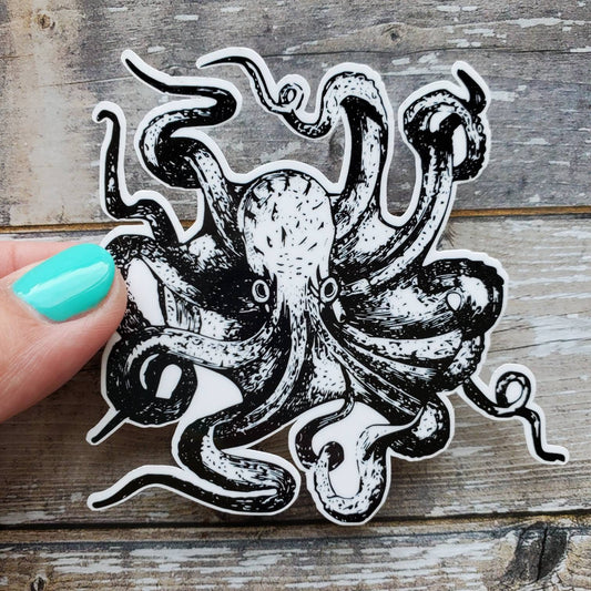 Vintage Octopus Sticker, Octopus Tentacles Sticker, Black and White Octopus Sticker