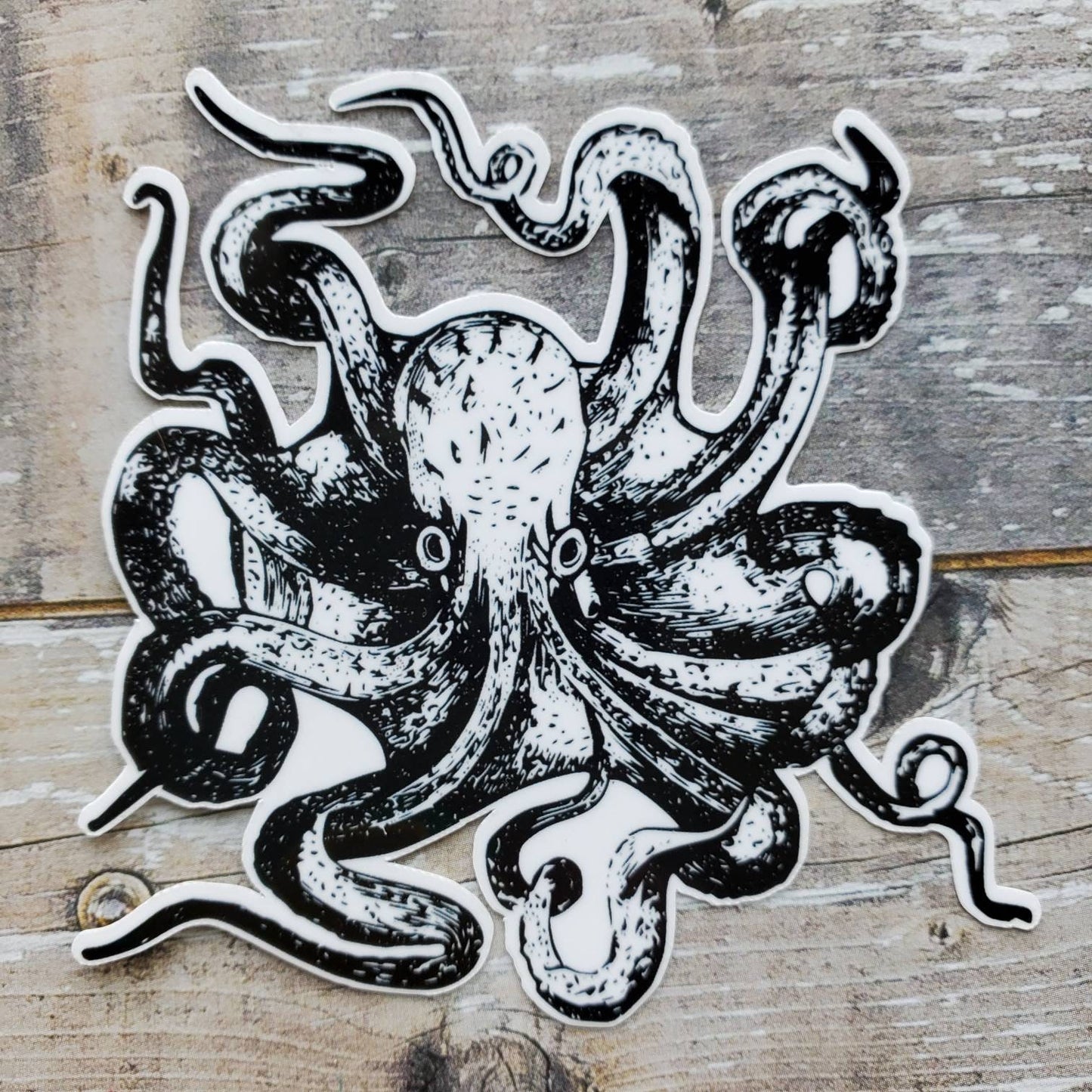 Vintage Octopus Sticker, Octopus Tentacles Sticker, Black and White Octopus Sticker