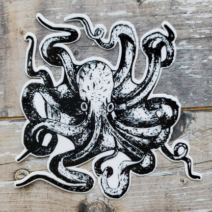 Vintage Octopus Sticker, Octopus Tentacles Sticker, Black and White Octopus Sticker