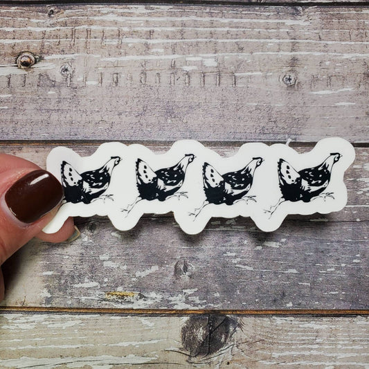 Hens Sticker, Running Chickens Sticker, Black and White Chicken Decal, Gift for Chicken Lover