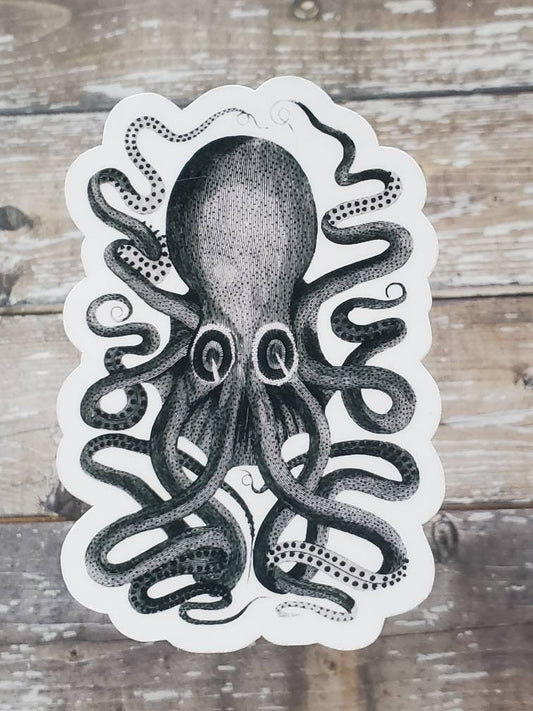 Kraken Octopus Sticker, Octopus Tentacles Sticker, Black and White Octopus Sticker, Vintage