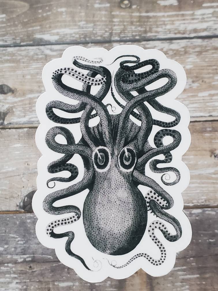Kraken Octopus Sticker, Octopus Tentacles Sticker, Black and White Octopus Sticker, Vintage