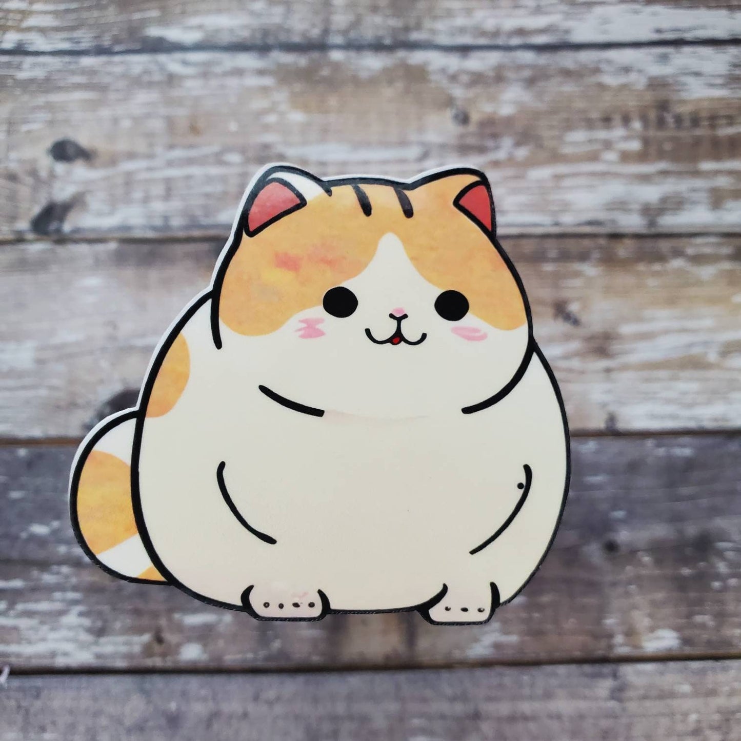 Cute Cat Sticker, Fat Kawaii Style Kitty, Fat Cat Decal, Animal Sticker, Water Bottle Cat Decal