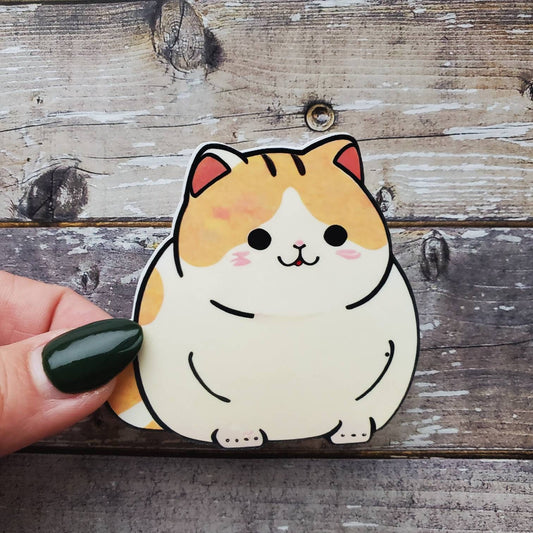 Cute Cat Sticker, Fat Kawaii Style Kitty, Fat Cat Decal, Animal Sticker, Water Bottle Cat Decal