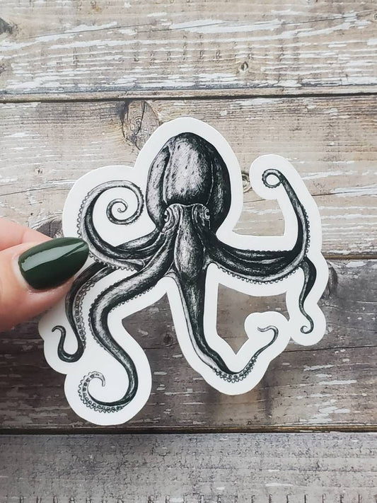 Sailor Octopus Sticker, Octopus Tentacles Sticker, Black and White Octopus Sticker