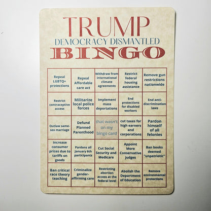 Trump Bingo Card | Trump 2024 Presidency Dark Humor Anti-Trump Satire | Democracy Dismantled | Trump 2024