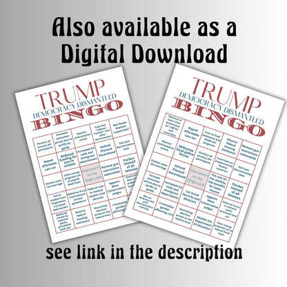 Trump Bingo Card | Trump 2024 Presidency Dark Humor Anti-Trump Satire | Democracy Dismantled | Trump 2024