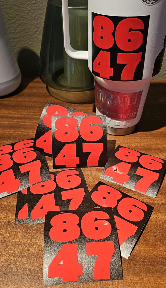 8647 Sticker | Glossy Red & Black Embossed Vinyl | Anti 47 Protest Decal | Waterproof Laptop or Water Bottle Sticker