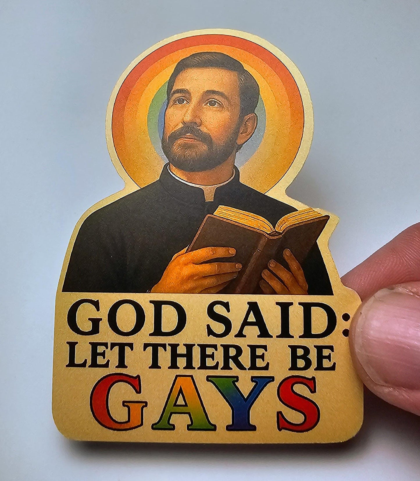 Funny LGBTQ Pride Sticker God Said Let There Be Gays Rainbow Religious Satire Vinyl Sticker for Water Bottle Laptop Gay Gift