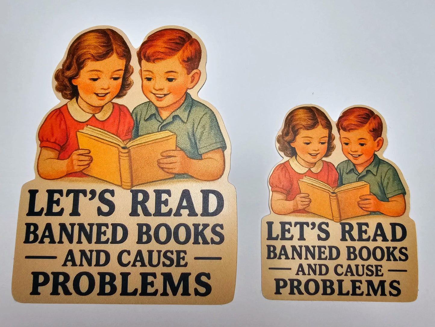 Banned Book Sticker – Read Banned Books and Cause Problems – Funny Retro Vinyl Decal for Book Lovers, Teachers, Librarians, Students