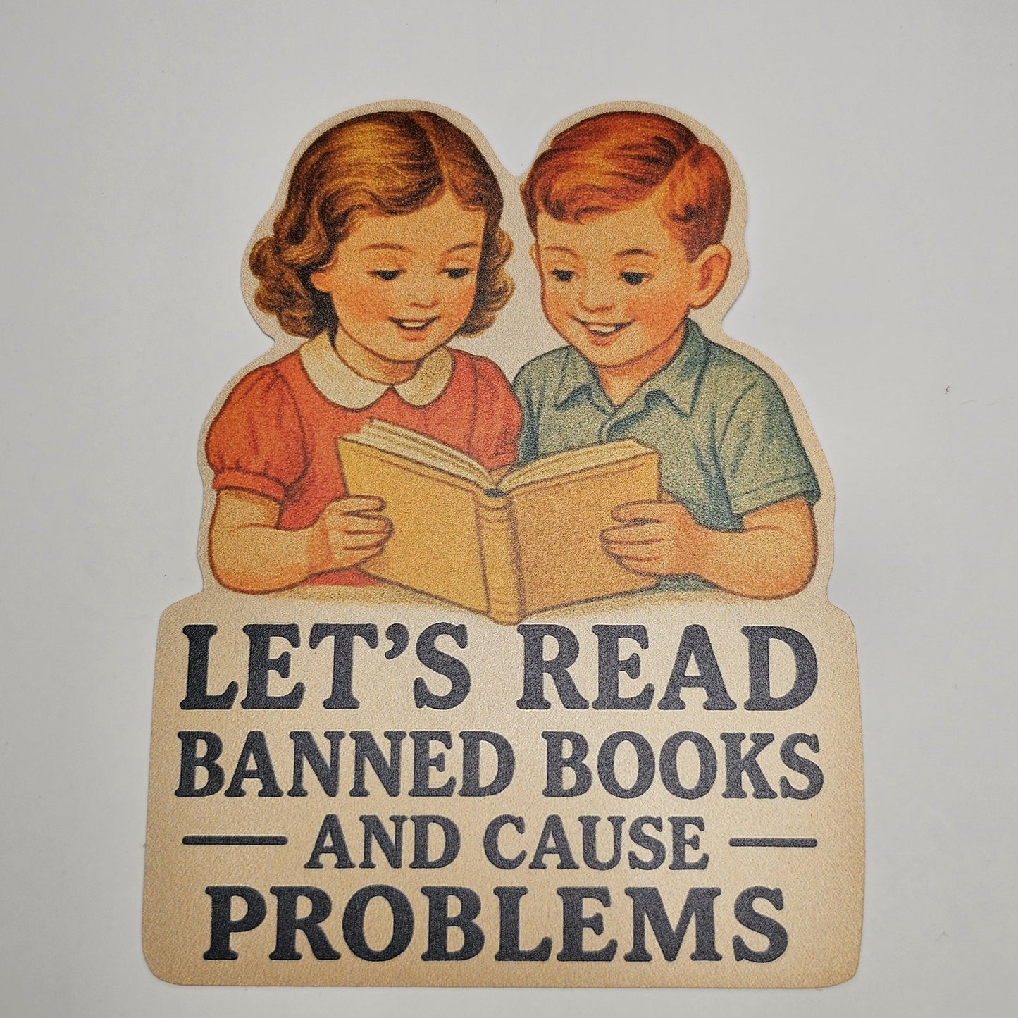 Banned Book Sticker – Read Banned Books and Cause Problems – Funny Retro Vinyl Decal for Book Lovers, Teachers, Librarians, Students
