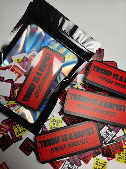 Trump Is a Rapist Sticker Sprinkles |Mini Activist Stickers in Tin or Refill | Anti-Trump Protest Stickers Pack