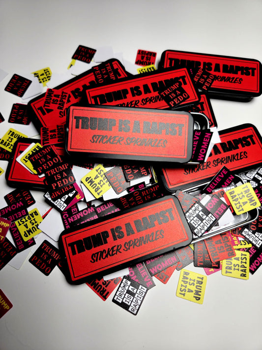 Trump Is a Rapist Sticker Sprinkles |Mini Activist Stickers in Tin or Refill | Anti-Trump Protest Stickers Pack