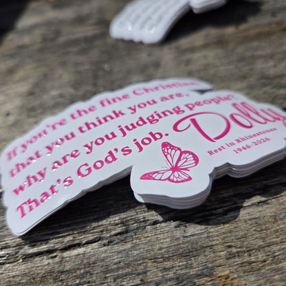 Dolly Parton Quote Sticker, Rest in Rhinestones Tribute Decal, Fine Christian Quote, Glossy Vinyl 4 Inch, Black or Pink