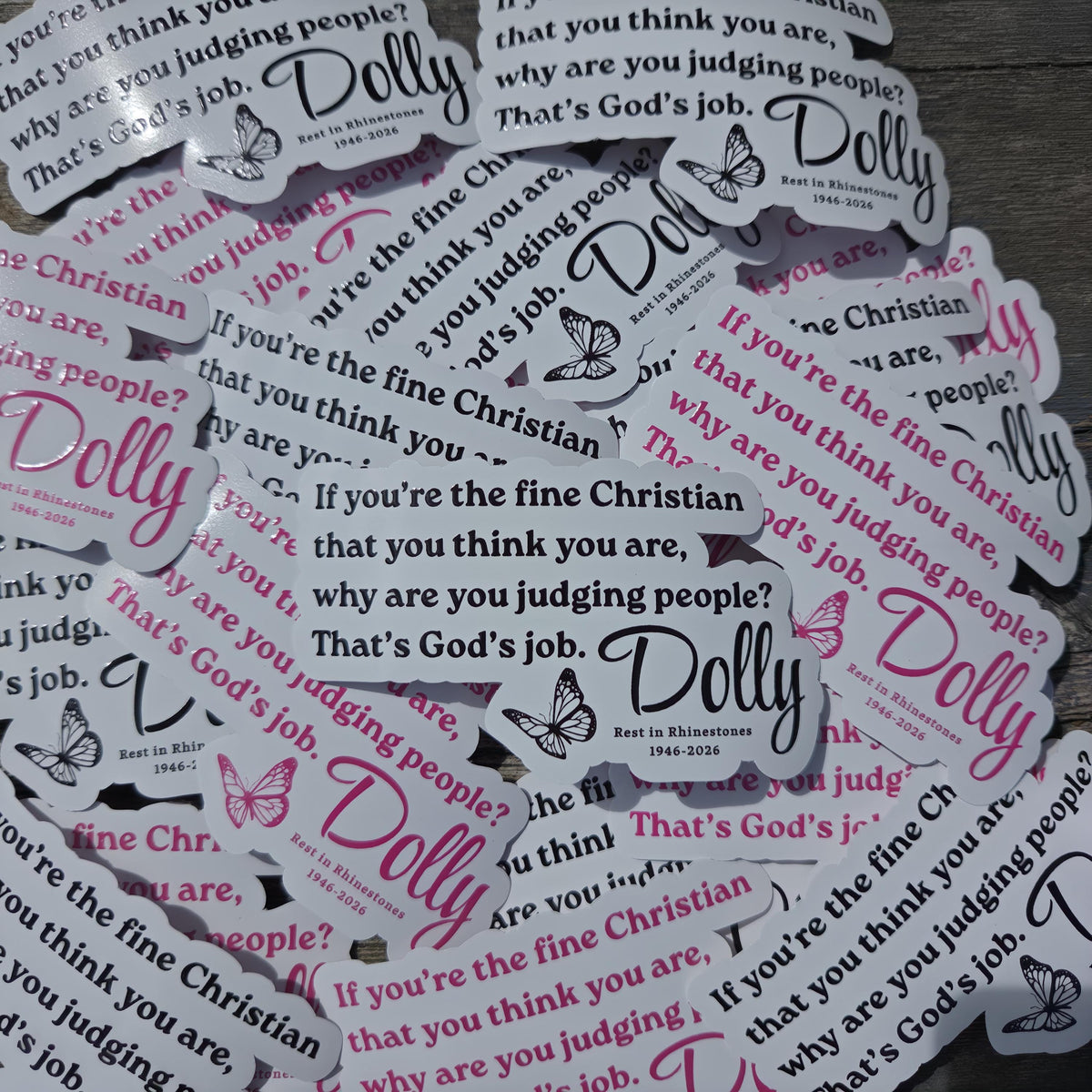 Dolly Parton Quote Sticker, Rest in Rhinestones Tribute Decal, Fine Christian Quote, Glossy Vinyl 4 Inch, Black or Pink
