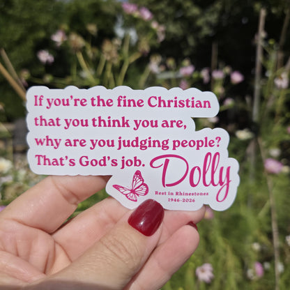 Dolly Parton Quote Sticker, Rest in Rhinestones Tribute Decal, Fine Christian Quote, Glossy Vinyl 4 Inch, Black or Pink
